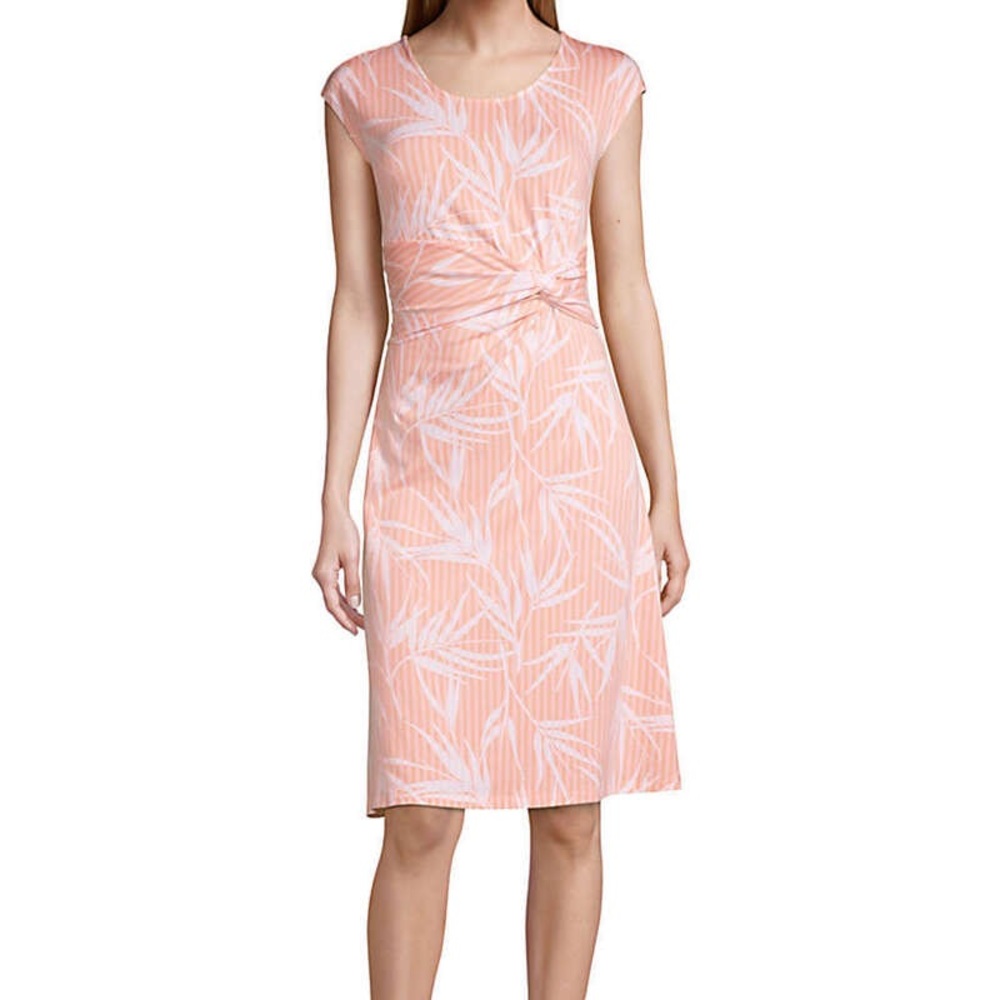 Lands End Women's Cap Sleeve Twist Front Fit and Flare‎ Dress Crisp Peach